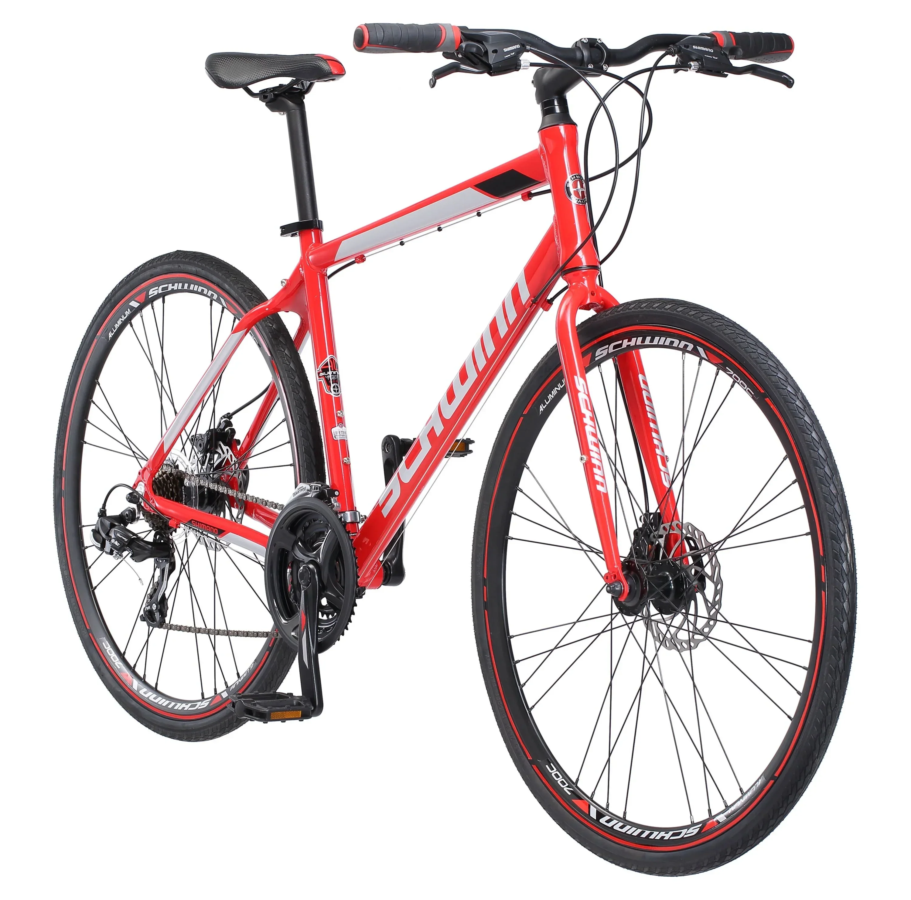 Schwinn Kempo Hybrid Bike, 700c Wheels, 21 Speeds, Men’s Frame, Red