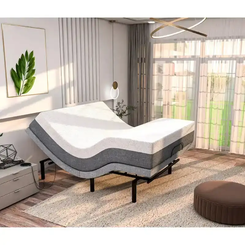 Renanim Adjustable Bed Frame With Medium Cooling Gel Memory Foam Mattress – Dual Massage, App And Remote Control
