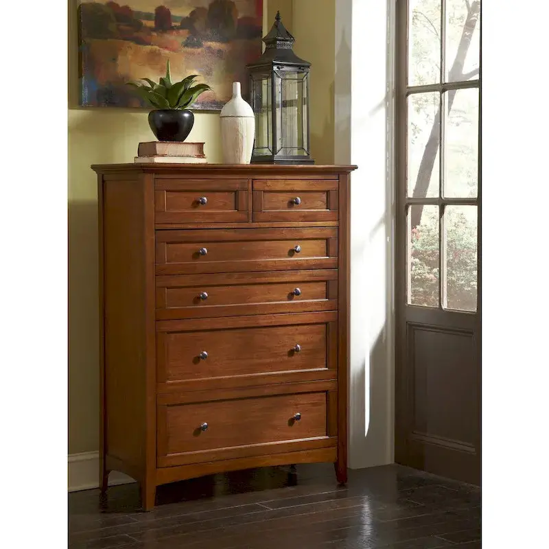 Simply Solid Aiden Solid Mahogany Wood 6-Drawer Chest – Brown Cherry