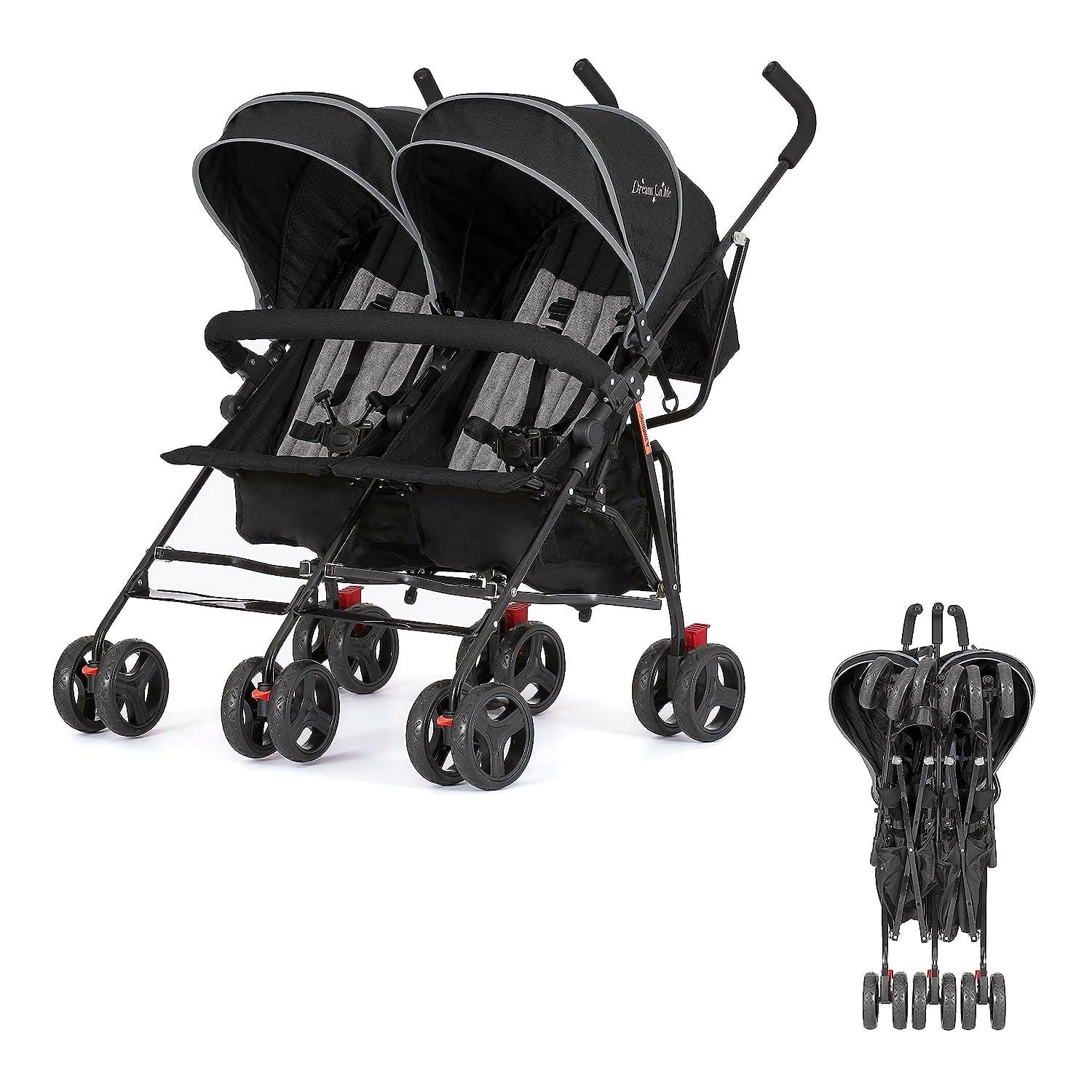 Dream On Me Volgo Twin Umbrella Stroller, Black – 446-BLK