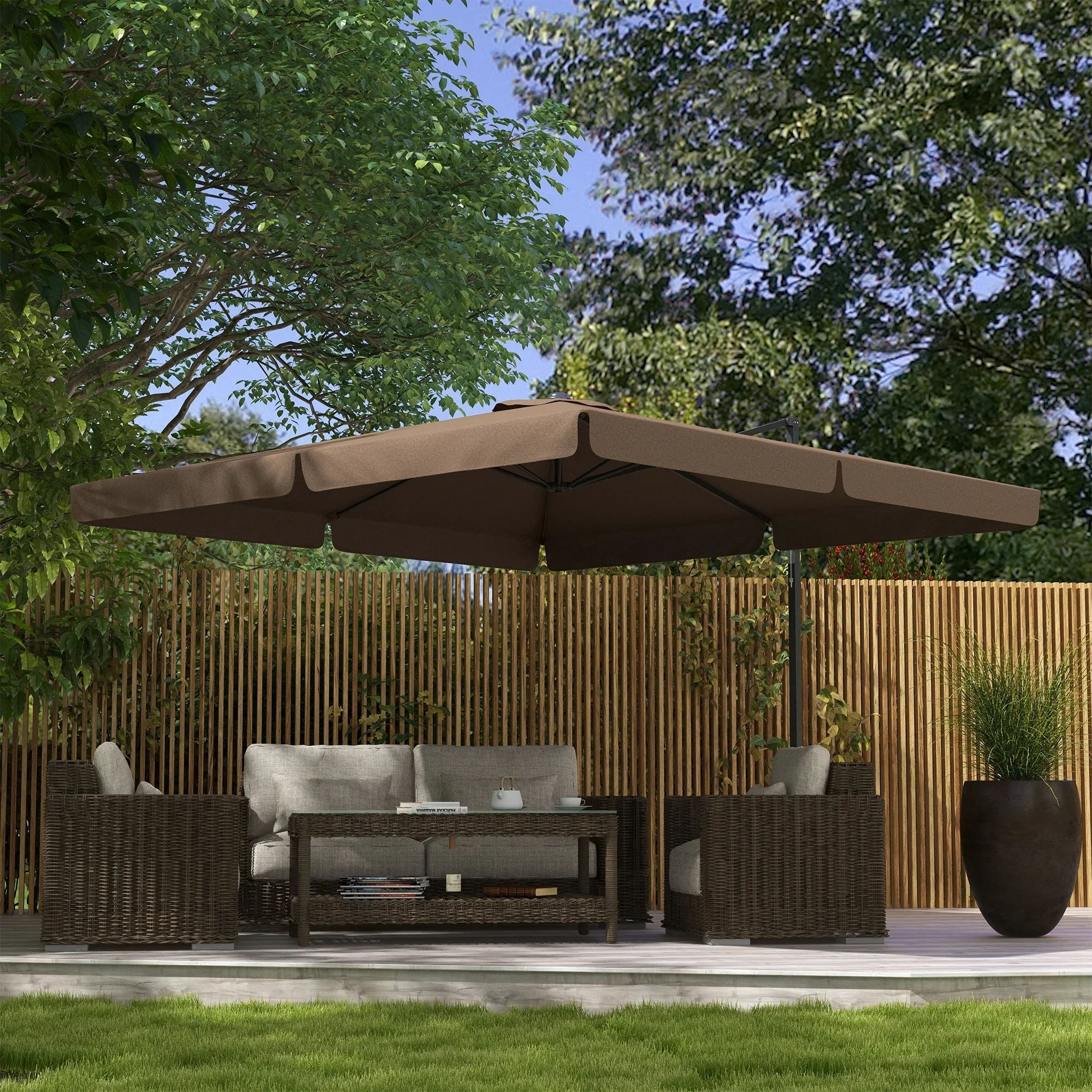 Royard Oaktree 10ft Cantilever Patio Umbrella With Tilt, Crank, Cross Base, Aluminum Pole And Air Vent – Tan