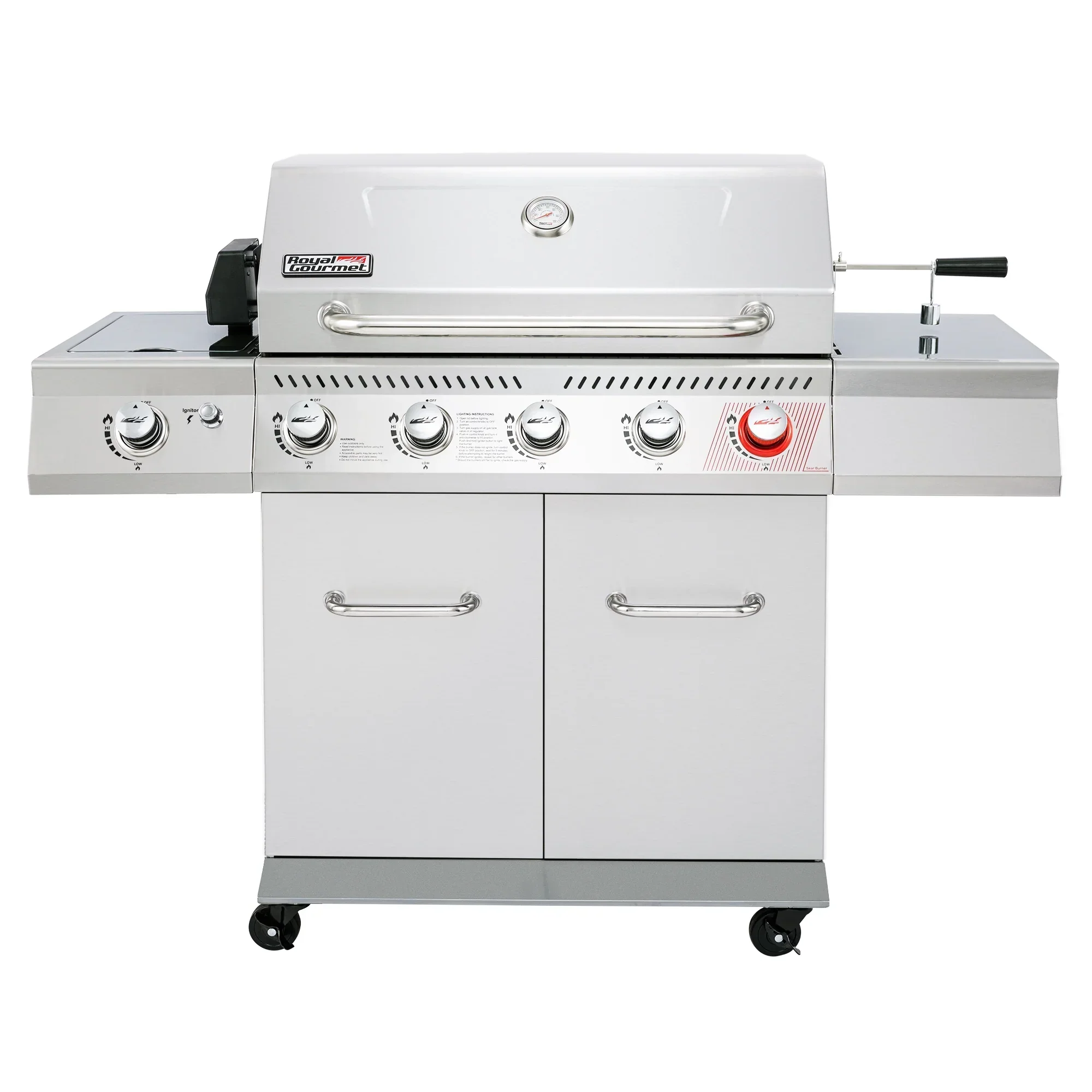Royal Gourmet 5-Burner Gas Grill With Rotisserie Kit, Sear Burner And Side Burner, 64,000 BTU, Silver – GA5404S