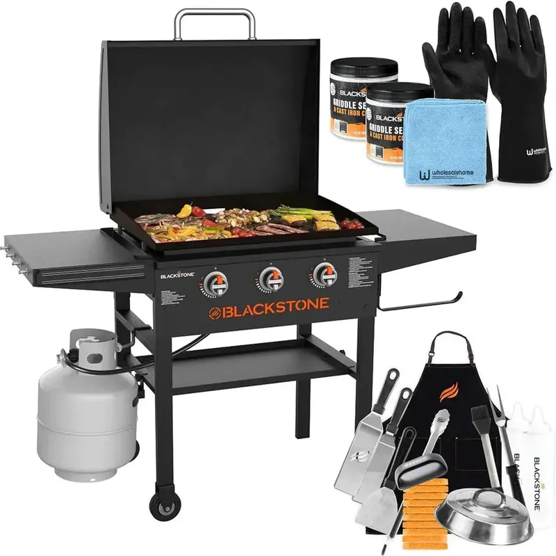 Blackstone 28-Inch 3-Burner Griddle With Hood – XL Flat Top Outdoor Grill Kit
