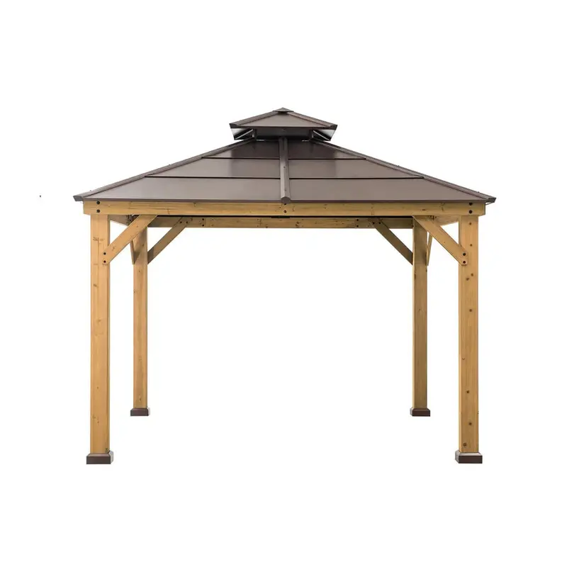 Sunjoy 10×10 ft Cedar Gazebo With Steel Two-Tier Hip Roof – A102008500