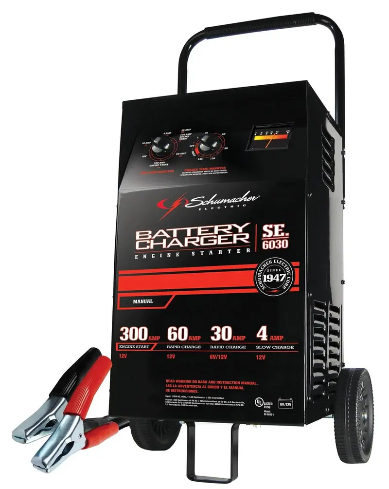 Schumacher 2-in-1 Battery Charger & Engine Starter, 6V/12V, 300 Crank Amps, 60 Amp Fast Charge – SC1446
