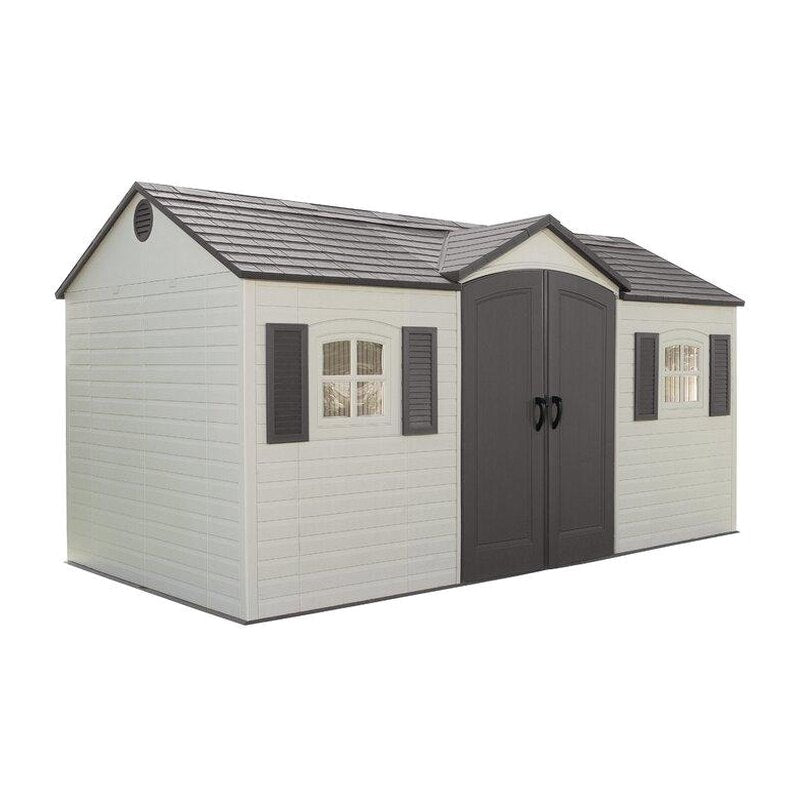 Lifetime Plastic Storage Shed, Side Entry, 15 ft. W x 8 ft. D, Gray/Beige – 6446