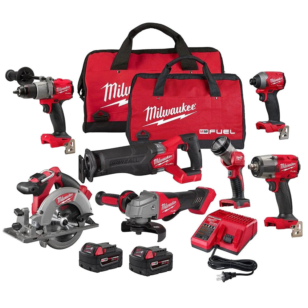 Milwaukee M18 FUEL 18-Volt Lithium-Ion Brushless Cordless 7-Tool Combo Kit 5.0 Ah – 2998-27