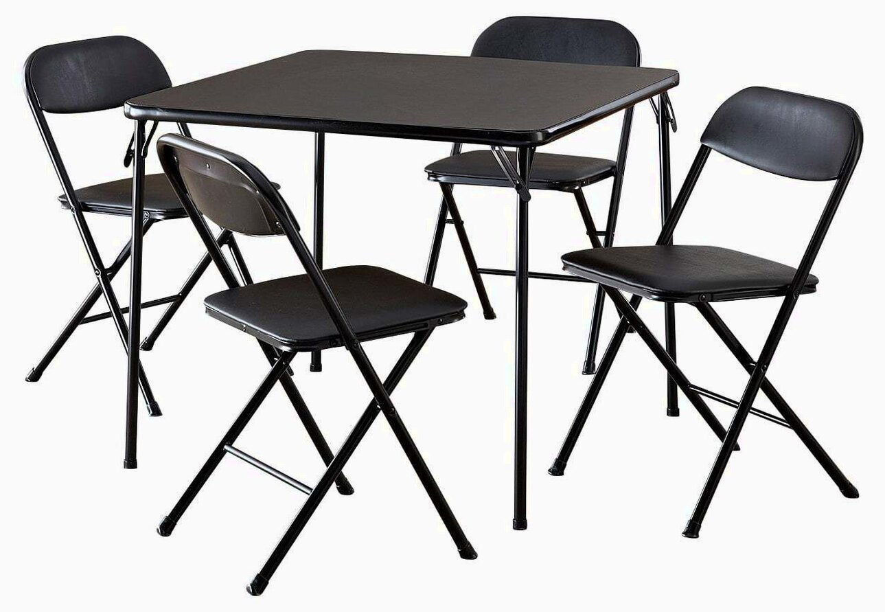 Cosco 5-Piece Folding Card Table Set, Black – Vinyl Seats – 37523BLK1W