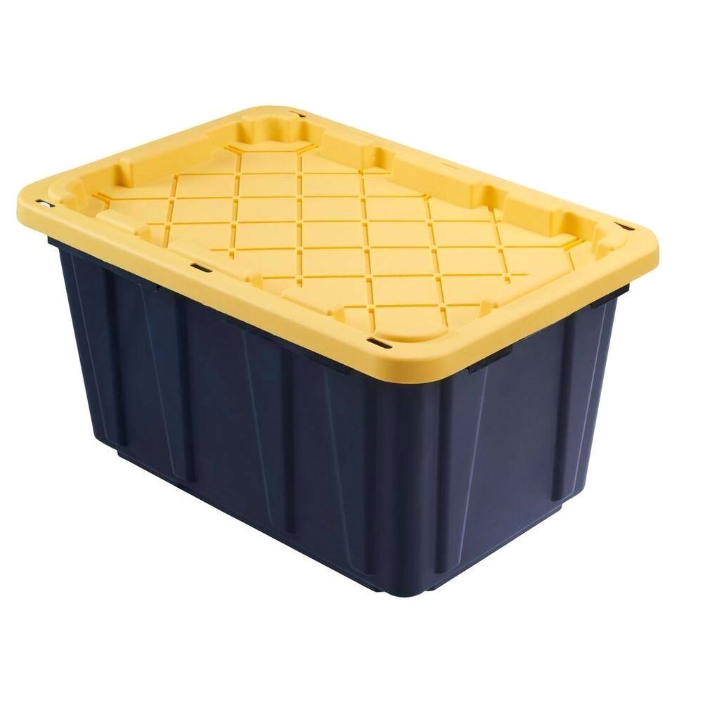 HDX 27-Gallon Black Stackable Waterproof Storage Tote With Yellow Lid – 5-Pack