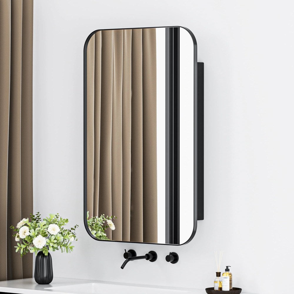 Dalattin Metal Bathroom Medicine Cabinet With Mirror, Recessed Or Wall Mounted, 16×24 Inch, Black