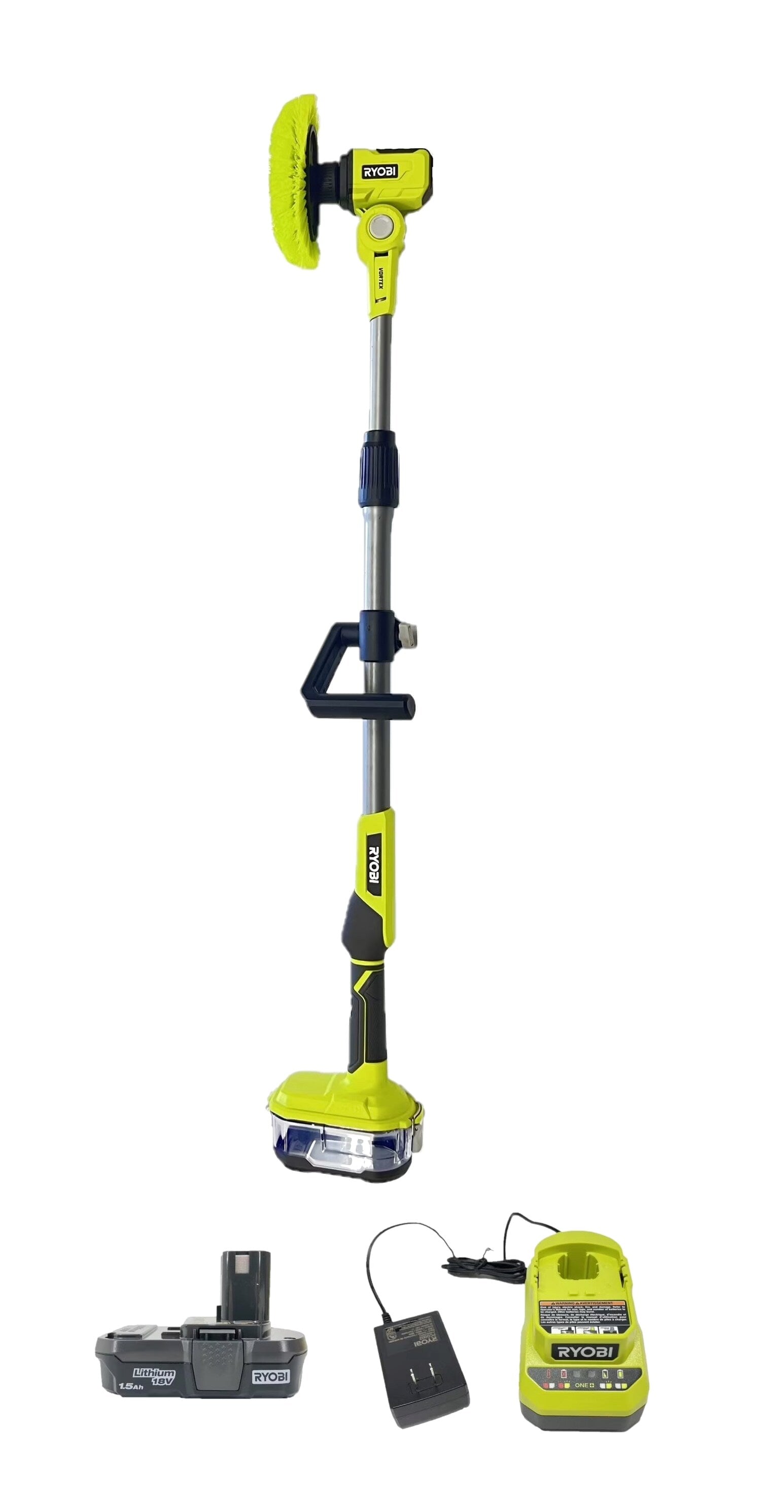 RYOBI ONE+ 18V Cordless Telescoping Power Scrubber Kit With Battery And Charger – P4500