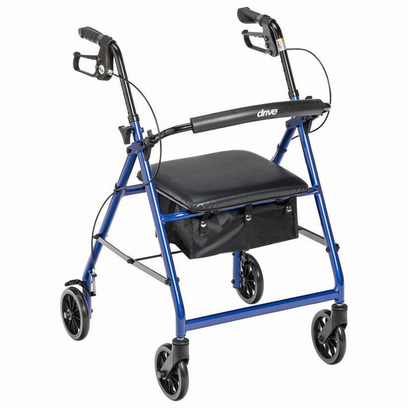 Drive Medical 4-Wheel Rollator Walker With Padded Seat, Backrest And 6-Inch Wheels – Blue