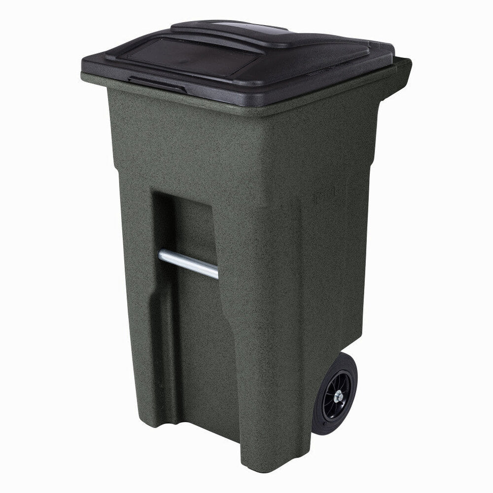 Toter 32 Gallon Greenstone Trash Can With Quiet Wheels And Attached Lid, 24.25 in D x 19.75 in W x 37.5 in H – ANA32-55410