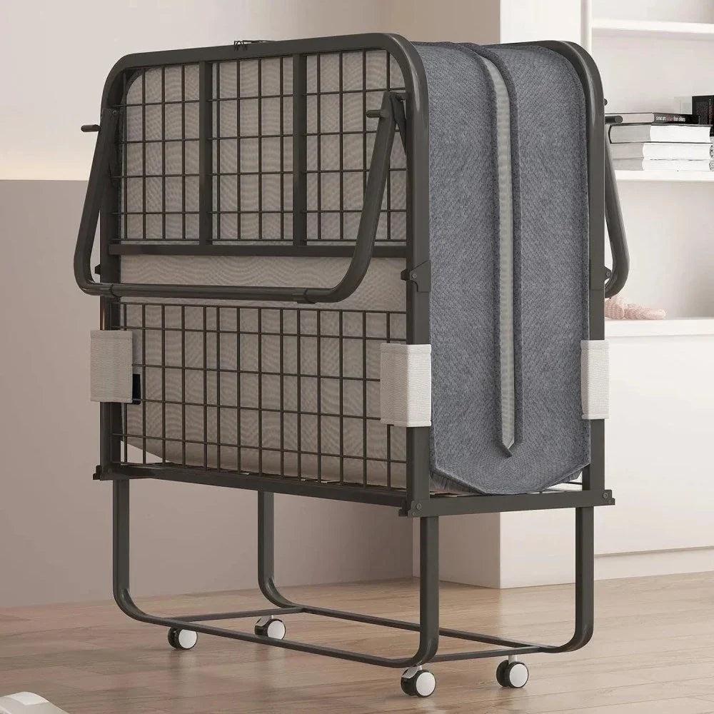 Puremind Folding Bed With 4 Inch Foam Mattress, 75 x 31 in, Lockable Wheels – Standard