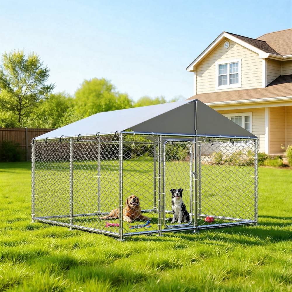 YOKWOK Outdoor Dog Kennel With Roof, 7.5X7.5ft, Silver – Outdoor Dog Crate