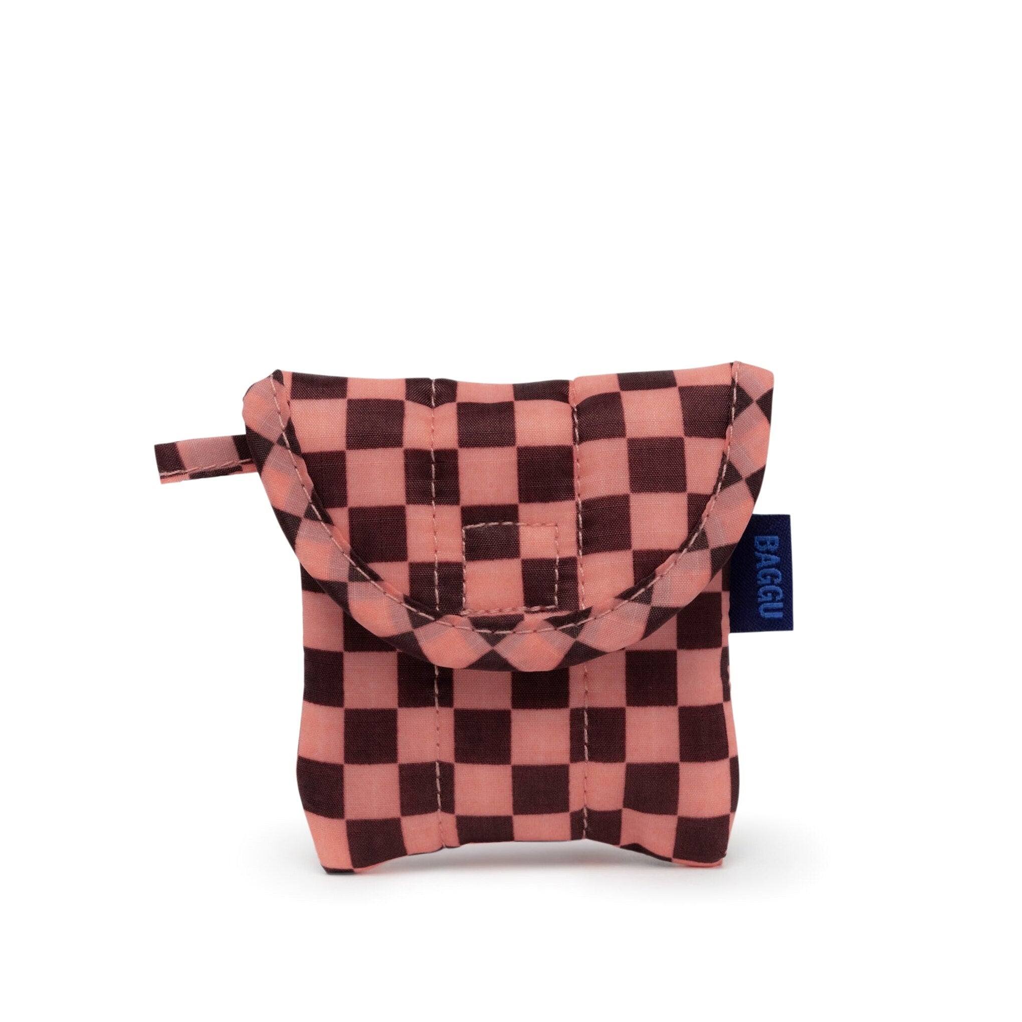 Baggu Puffy Recycled Nylon Earbuds Case – Pink Brown Check