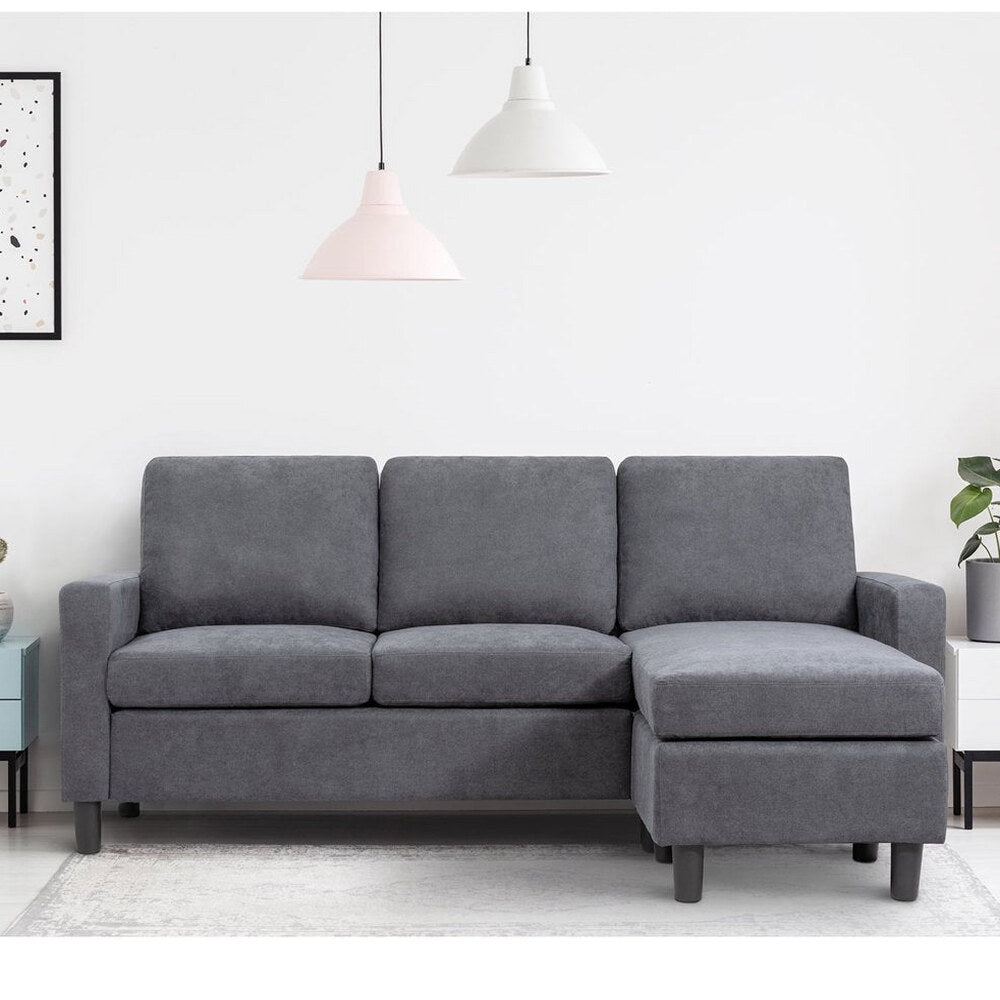 Walsunny Convertible L-Shaped Linen Sectional Sofa With Reversible Ottoman – 78.7in x 51in x 33in