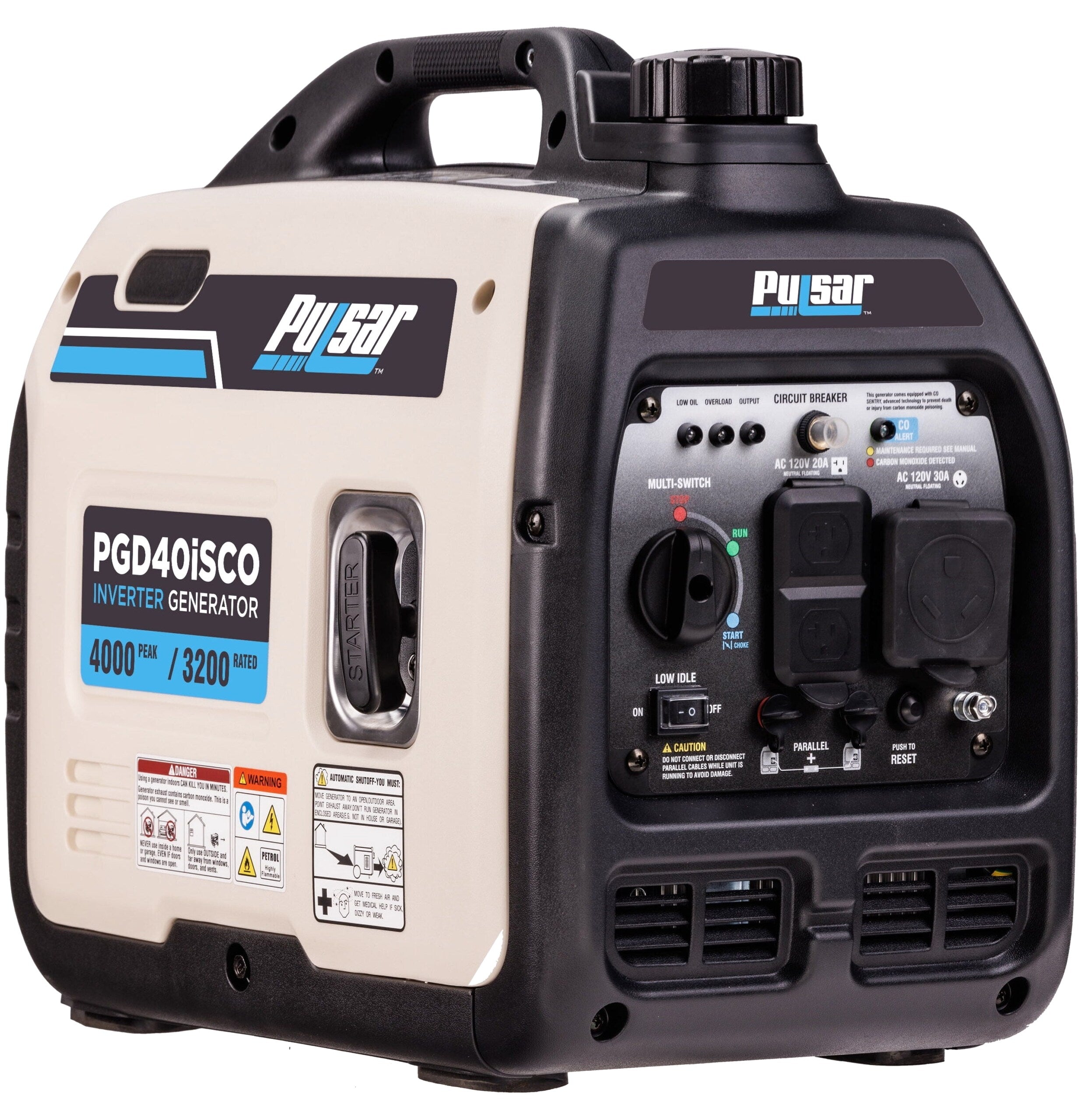 Pulsar 4000-Watt Quiet Inverter Generator With CO Sentry – PGD40iSCO