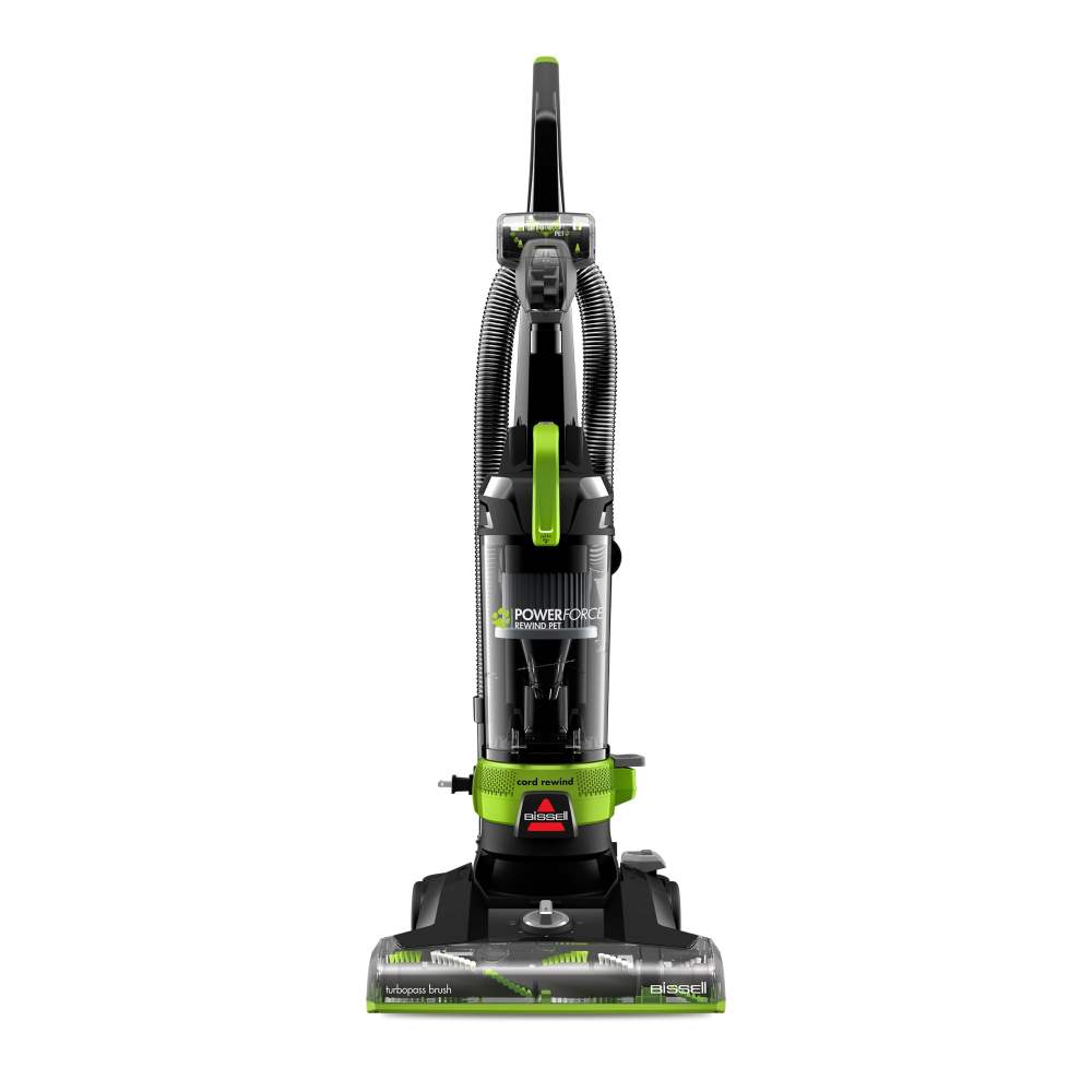 BISSELL PowerForce Helix Turbo Rewind Pet Upright Vacuum, Black & Green – 3333