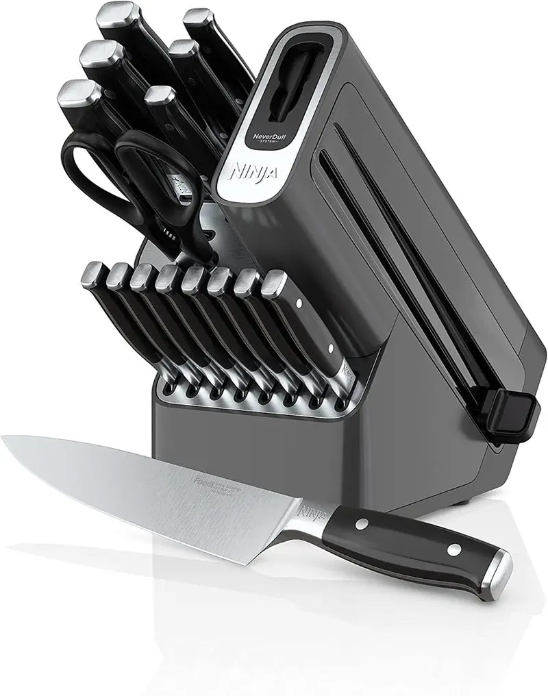 Ninja Foodi NeverDull 17-Piece Stainless Steel Knife Block Set With Built-In Sharpener – K32017