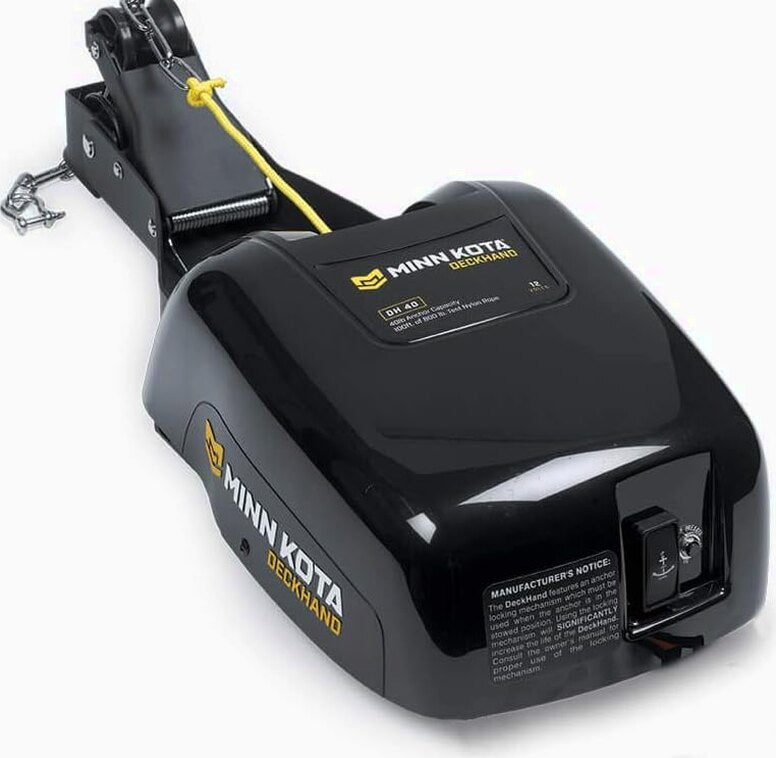 Minn Kota Deckhand 40 Electric Anchor Winch – 40 lb Capacity, 100 ft Nylon Rope, Horizontal Davit