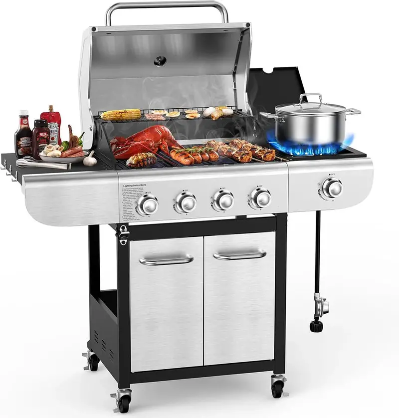 COWSAR 4-Burner Propane Gas Grill With Stainless Steel Burners, 44,000 BTU – 50.79in D x 21.65in W x 46.06in H