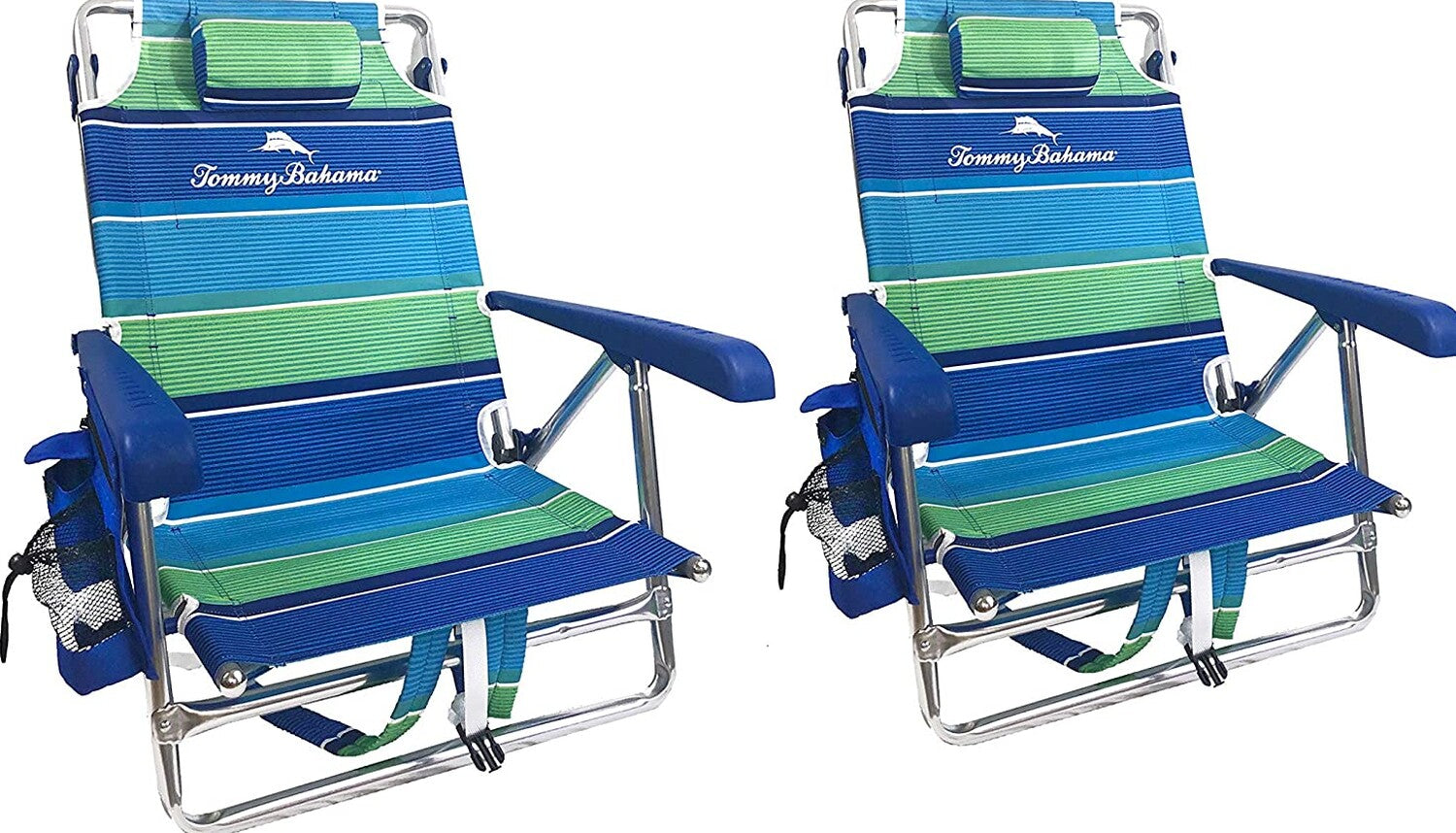 Tommy Bahama 2-Pack Backpack Beach Chairs With Storage Pouch And Towel Bar – 8 Positions, 250 Lbs