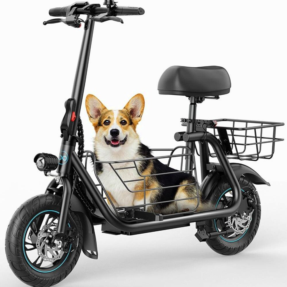 Gyroor Electric Scooter With Basket And Seat, 550W, 20 Mile Range, Black-FP9 – C1S